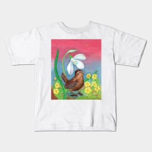 Wren Bird (Troglodytes troglodytes) and a Snowdrop Illustration Kids T-Shirt